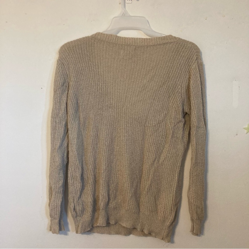 Neutral beige/tan Cotton Candy size M/L deep V neck sweater - Picture 4 of 6